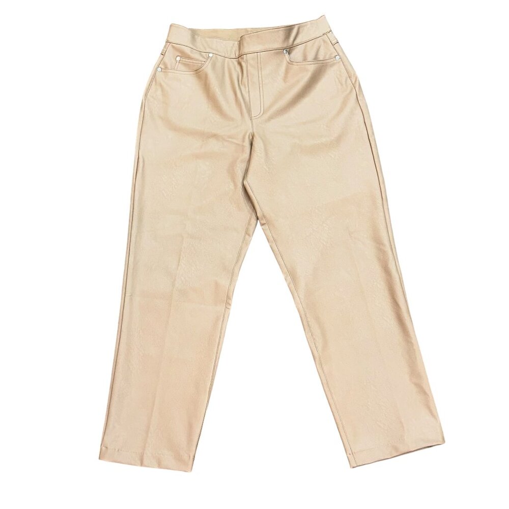 SPANX Leather Like Straight Leg Pull On Pant Trousers Toffee Large Style 20528R